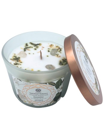 Bougie de Jasmin et Pierre Précieuse Quartz de Roche - Équilibre Spirituel
