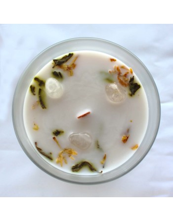 Bougie de Jasmin et Pierre Précieuse Quartz de Roche - Équilibre Spirituel