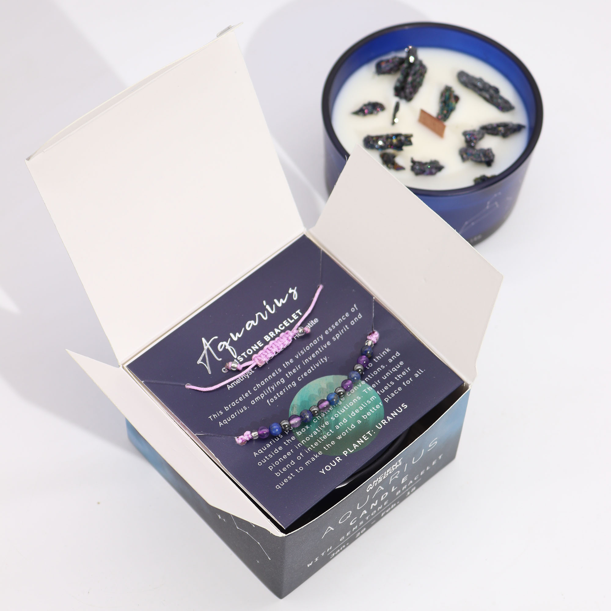 Précommande – Bougie du Zodiaque avec Bracelet en Gemmes - Verseau – Image 4